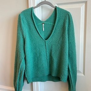 free people turqouise v-neck sweater